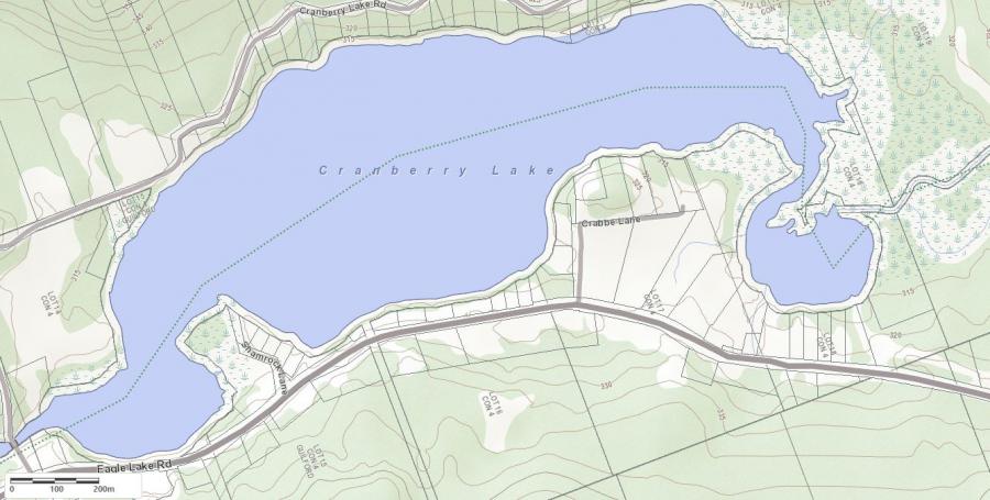Topographical Map of Cranberry Lake in Municipality of Dysart et al and the District of Haliburton